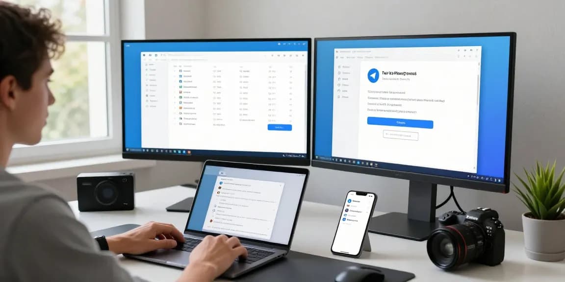 Configuring Telegram中文 settings on desktop in a modern tech workspace