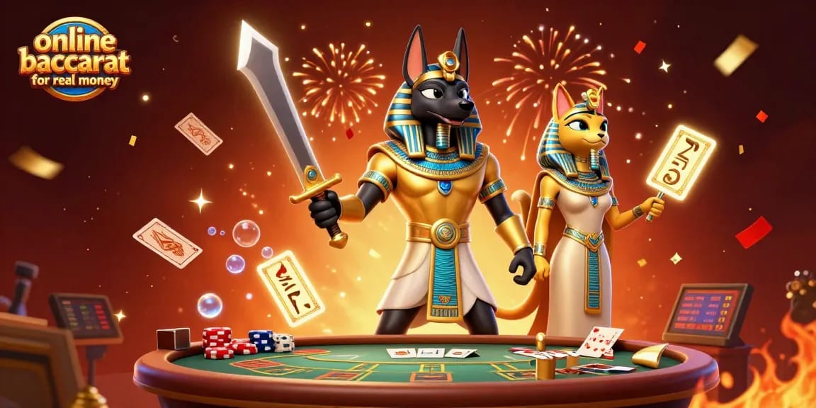 Experience the thrill of online baccarat for real money with dynamic 3D characters and casino elements.