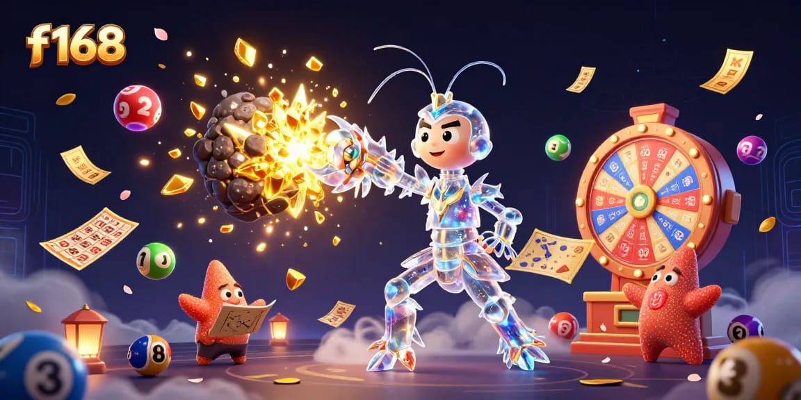Engage with thrilling f168 gaming as a galactic mantis shrimp battles for golden treasures in a vibrant casino.
