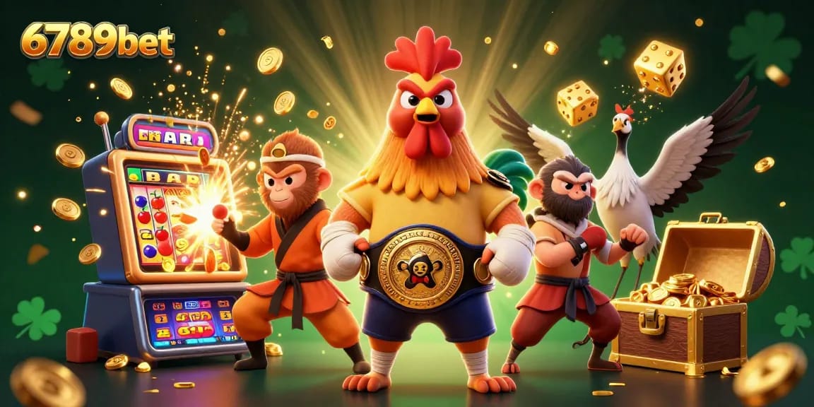 Experience thrilling gaming at 6789bet with vibrant slot machines and cartoon characters.