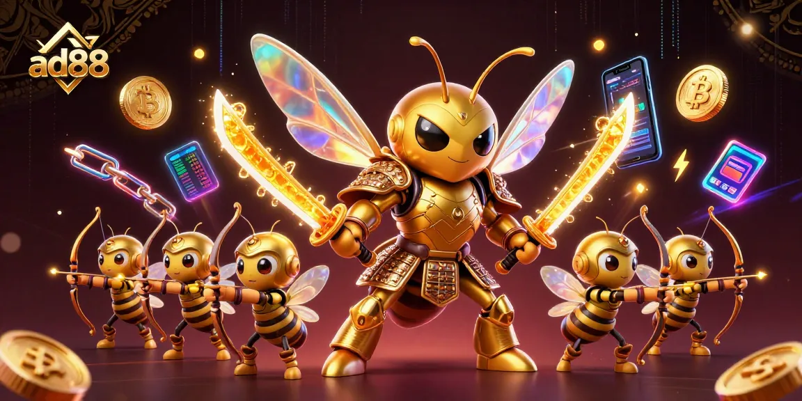 Engage with the ad88 casino experience featuring animated characters and crypto elements.