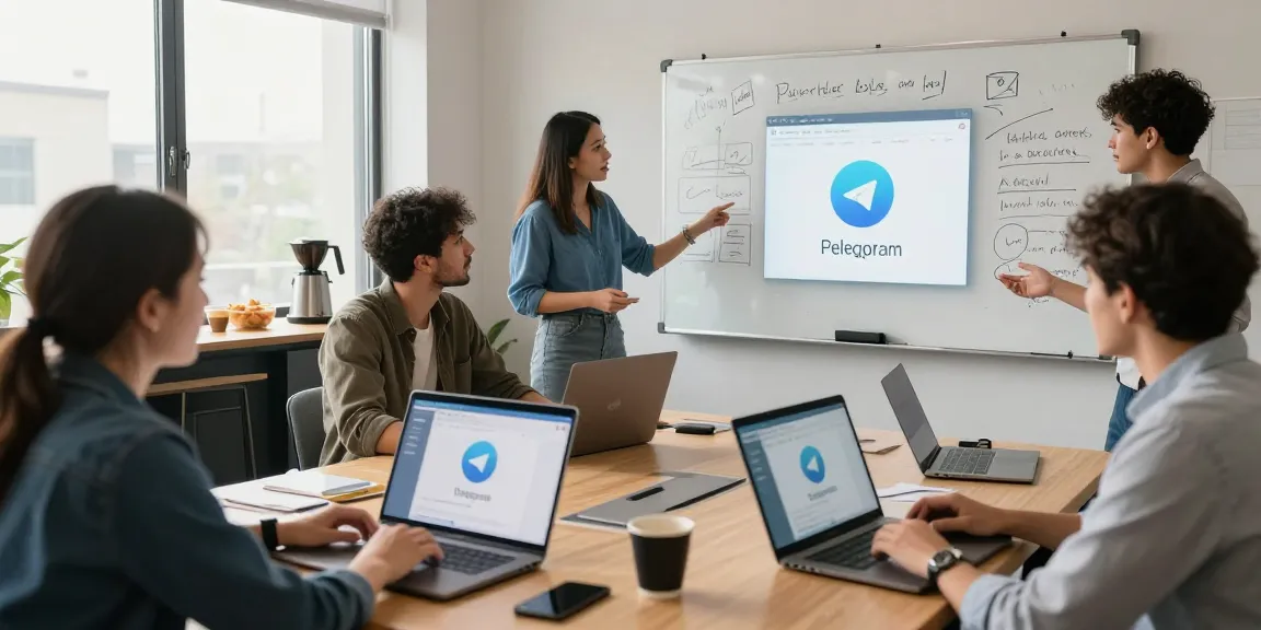 Vibrant team collaboration discussing Telegram download features in a modern workspace.