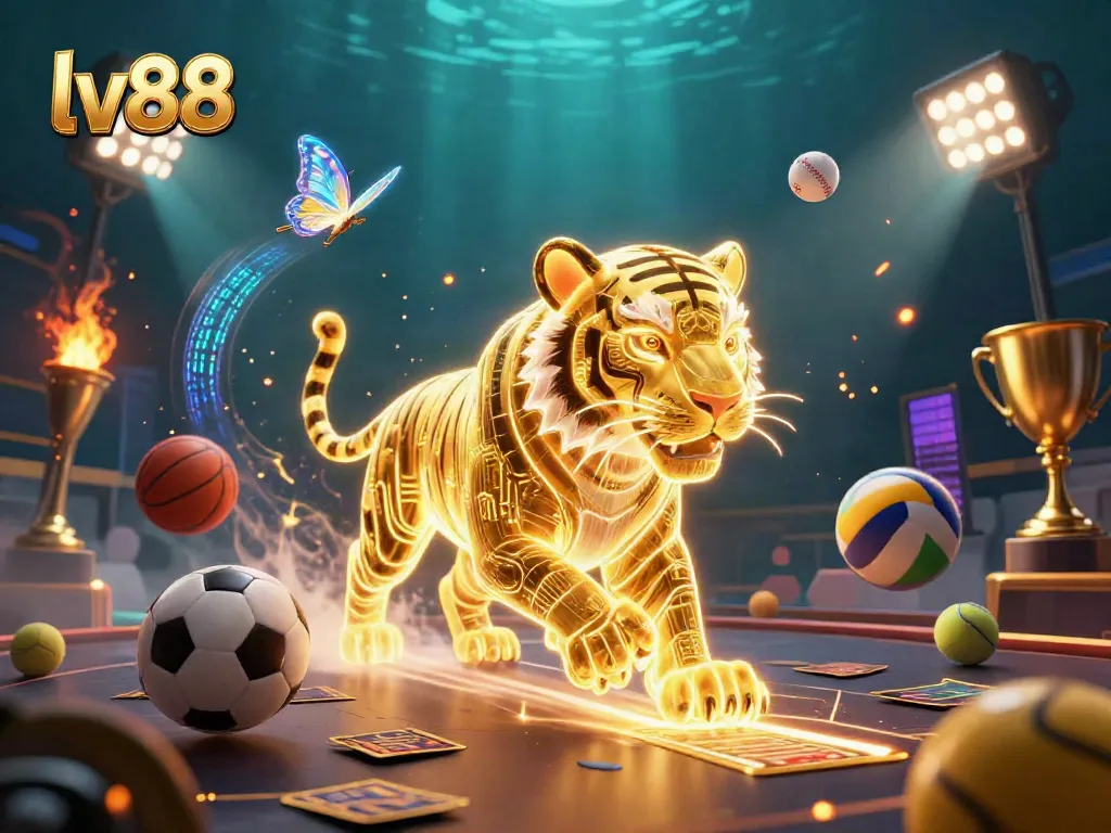 Experience the excitement of lv88 with a vibrant 3D casino scene highlighting betting dynamics and sports elements.