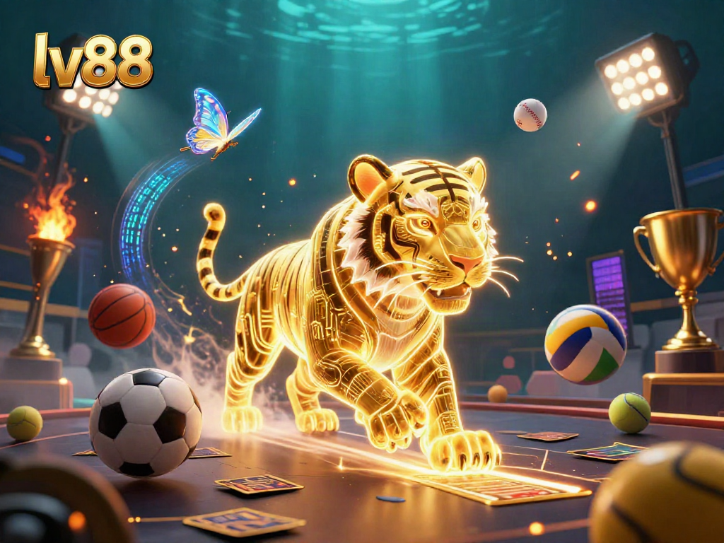 Experience the excitement of lv88 with a vibrant 3D casino scene highlighting betting dynamics and sports elements.