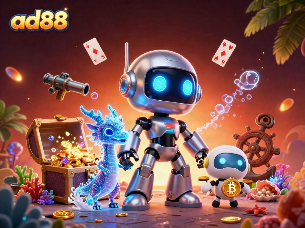 Experience thrilling wins at ad88 with a vibrant 3D casino adventure featuring dazzling treasures and characters.