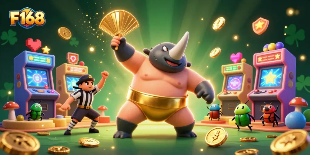 Battle with luck at F168; a dynamic scene capturing the excitement of online casinos.