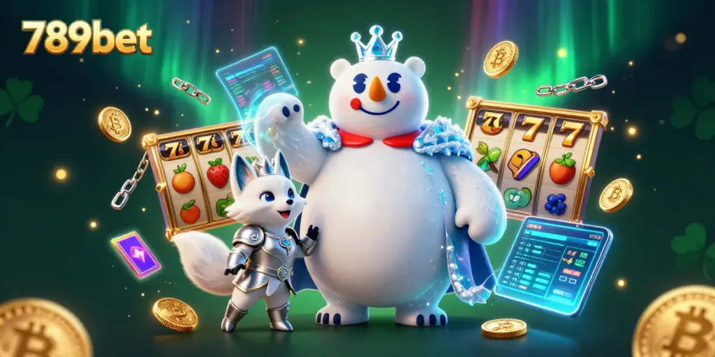 Play exciting games at 789bet with a vibrant 3D casino illustration showcasing thrilling slot elements.