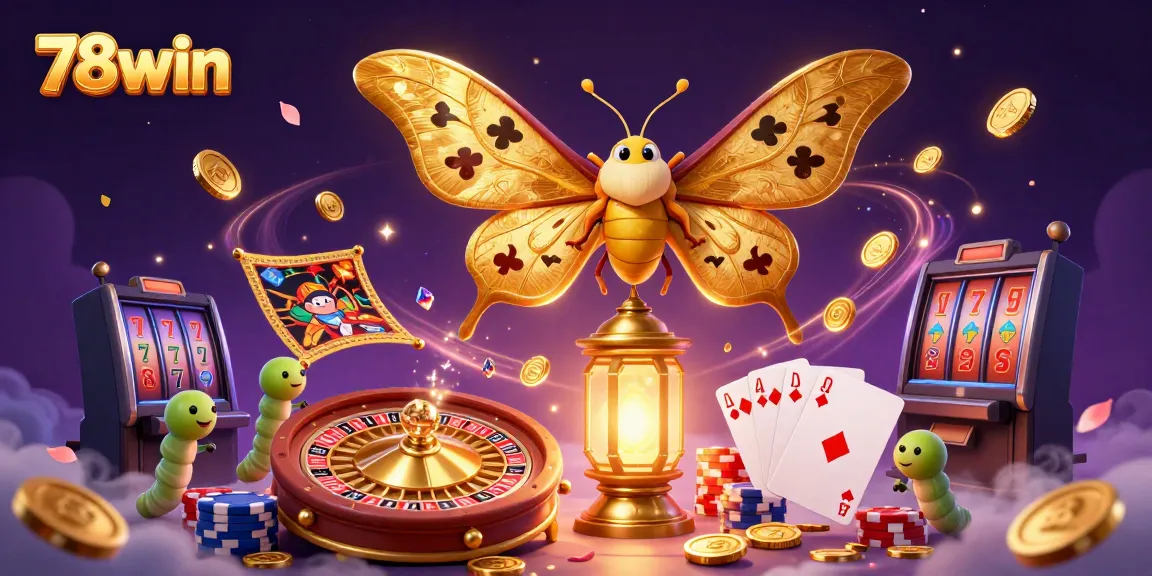 Experience thrilling gaming with 78win's vibrant 3D casino illustration showcasing slots and live gaming elements.