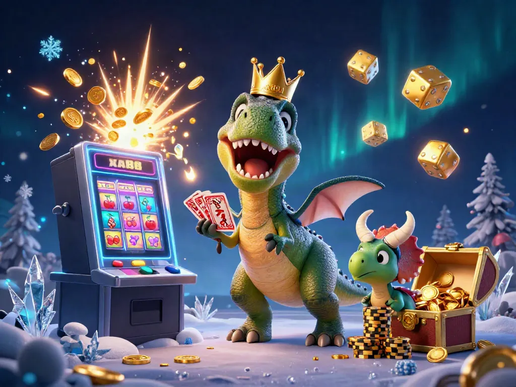 Join the fun at xx88 with an exciting scene featuring playful cartoon dinosaurs in a vibrant casino setting.