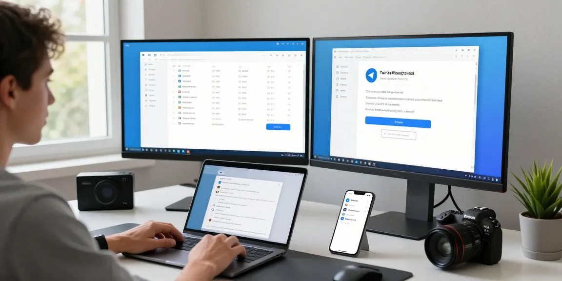 Configuring Telegram中文 settings on desktop in a modern tech workspace