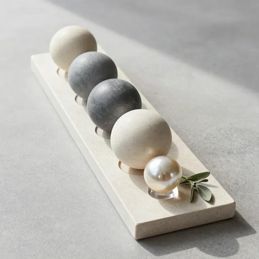 Top-down classroom planet models on a pale tray with acrylic stand, greenery and folded cloth