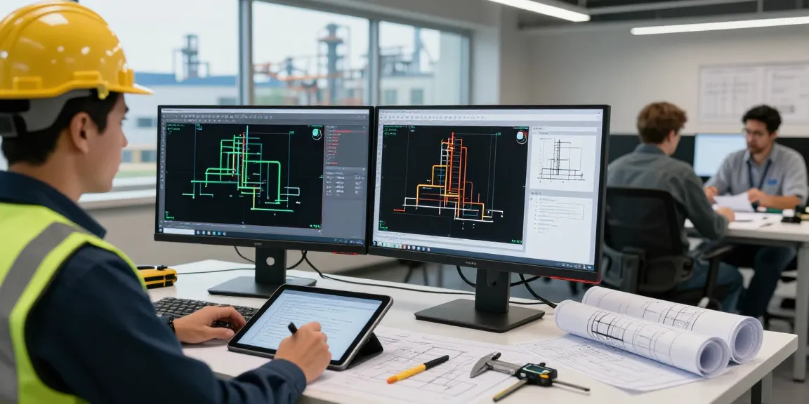 Piping Stress Analysis Canada in a modern engineering workspace with engineers and technical diagrams highlighting collaboration.