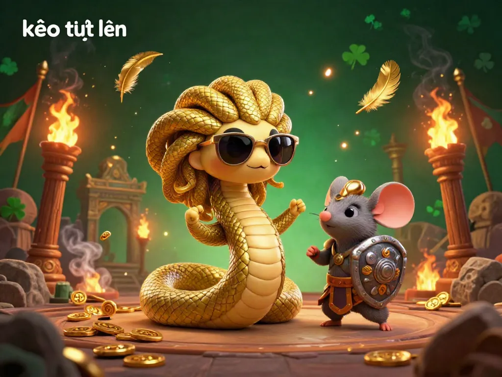 Bet on kèo trực tuyến with vibrant Medusa and brave mouse in a dynamic betting arena.