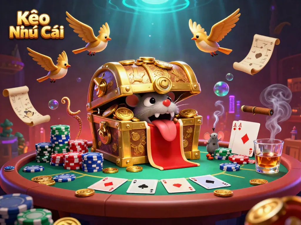 Engage with Kèo Nhà Cái through a vibrant poker scene full of intricate elements and dynamic action.