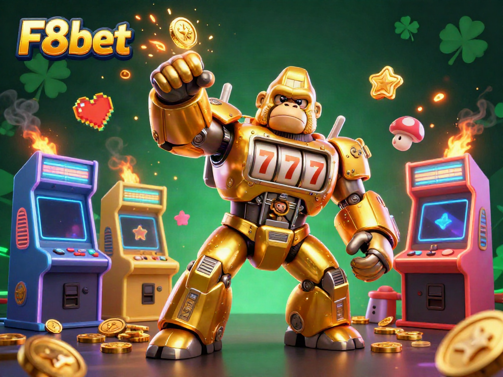 Experience F8bet with a dynamic and colorful casino scene filled with gaming elements and excitement.