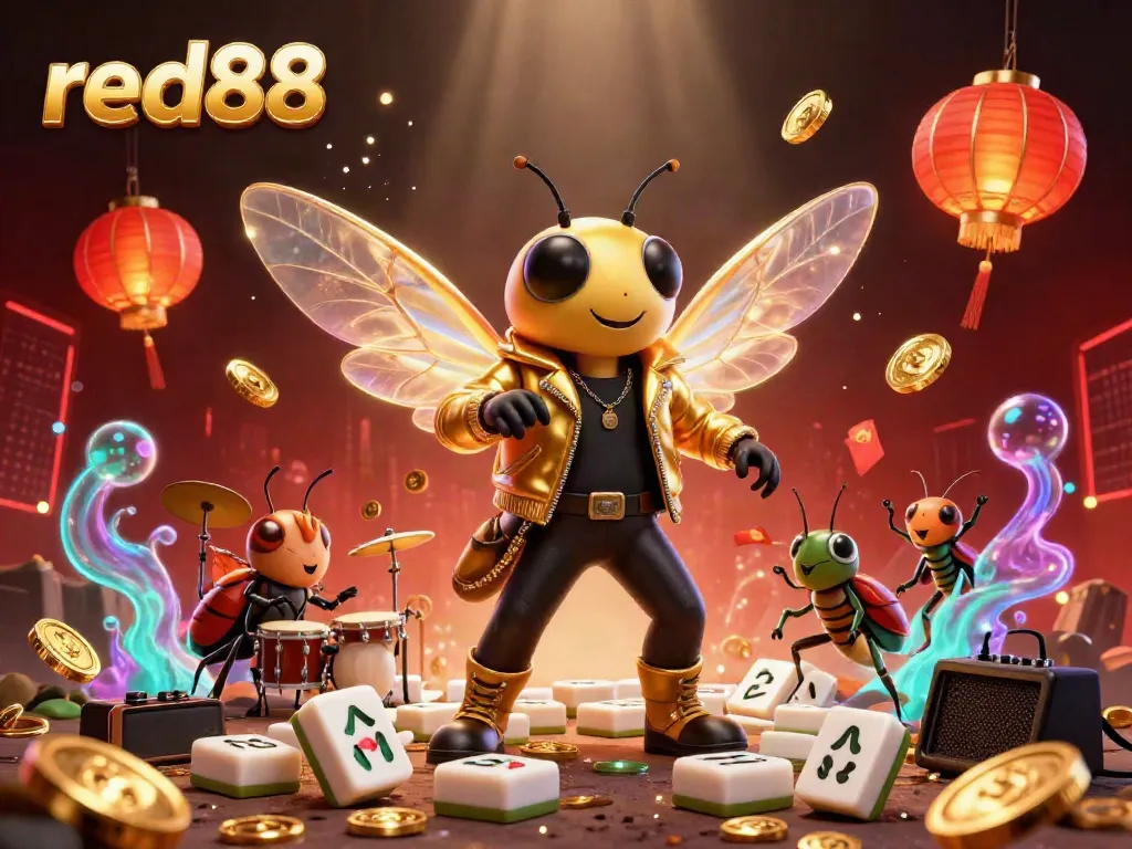 Experience the vibrant energy of red88 through a dynamic 3D casino scene featuring cartoon characters and gaming elements.