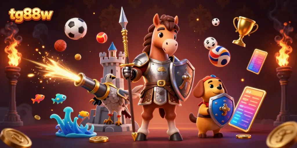 Experience the adventure in tg88w with knights, aquatic games, and dynamic sports elements.