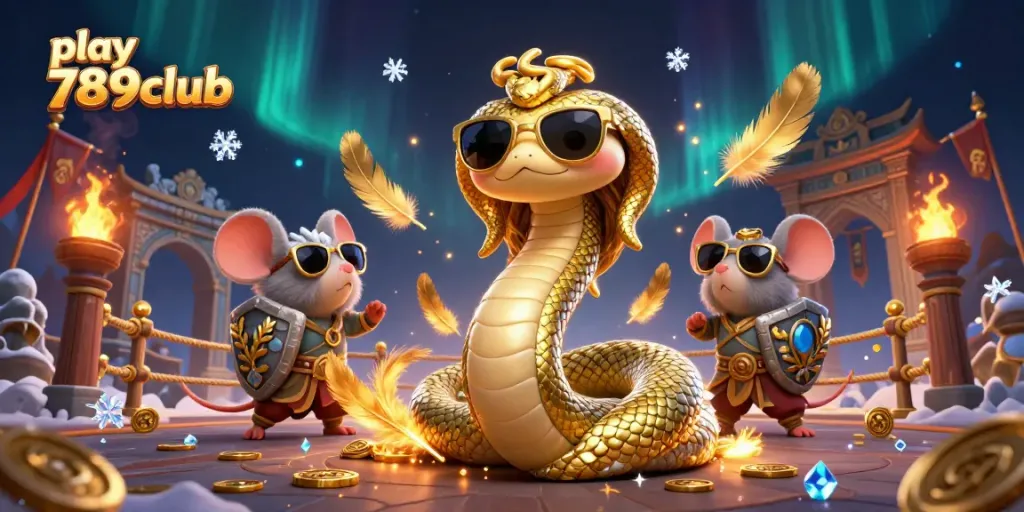 Experience the thrill as you play 789club with vibrant golden elements and friendly characters in a dynamic casino scene.