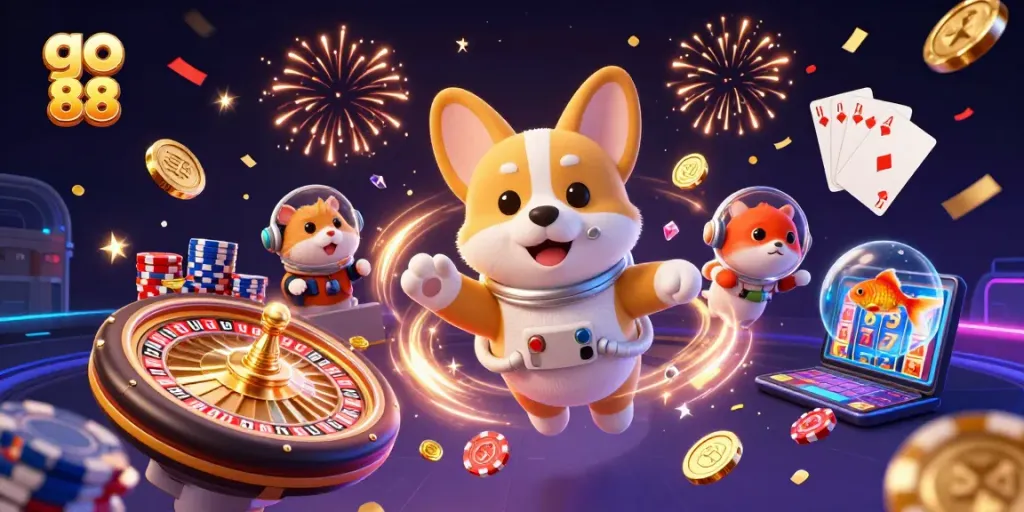 Experience thrilling wins with go 88 in an exciting casino atmosphere featuring a charming corgi gaming.