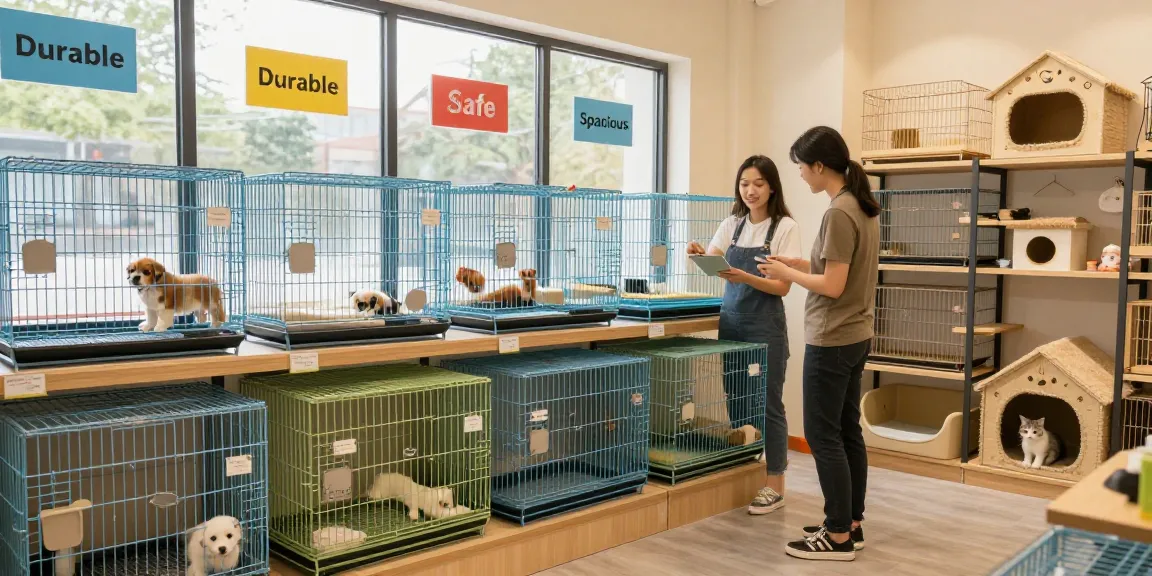 Pet Store Animal Cages with secure enclosures on display, inviting atmosphere