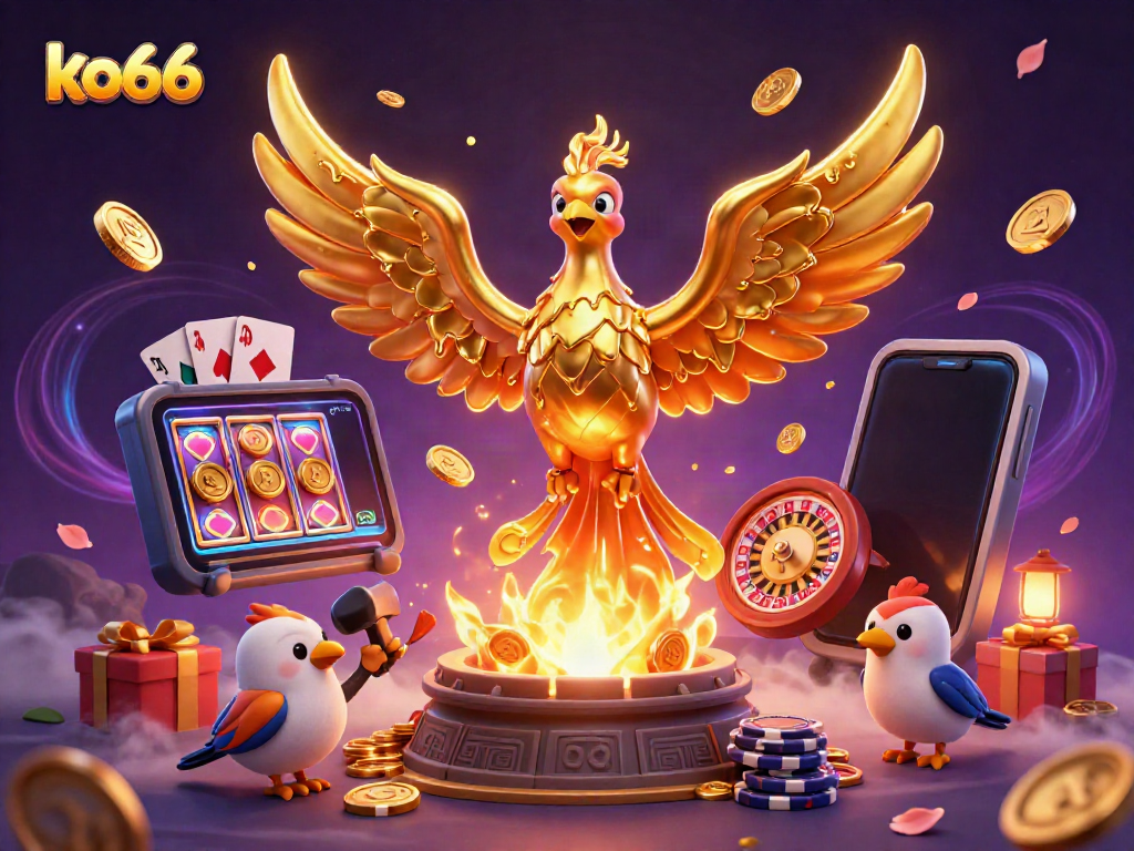 Experience the thrill of winning at KO66, with golden phoenixes and exciting casino games.