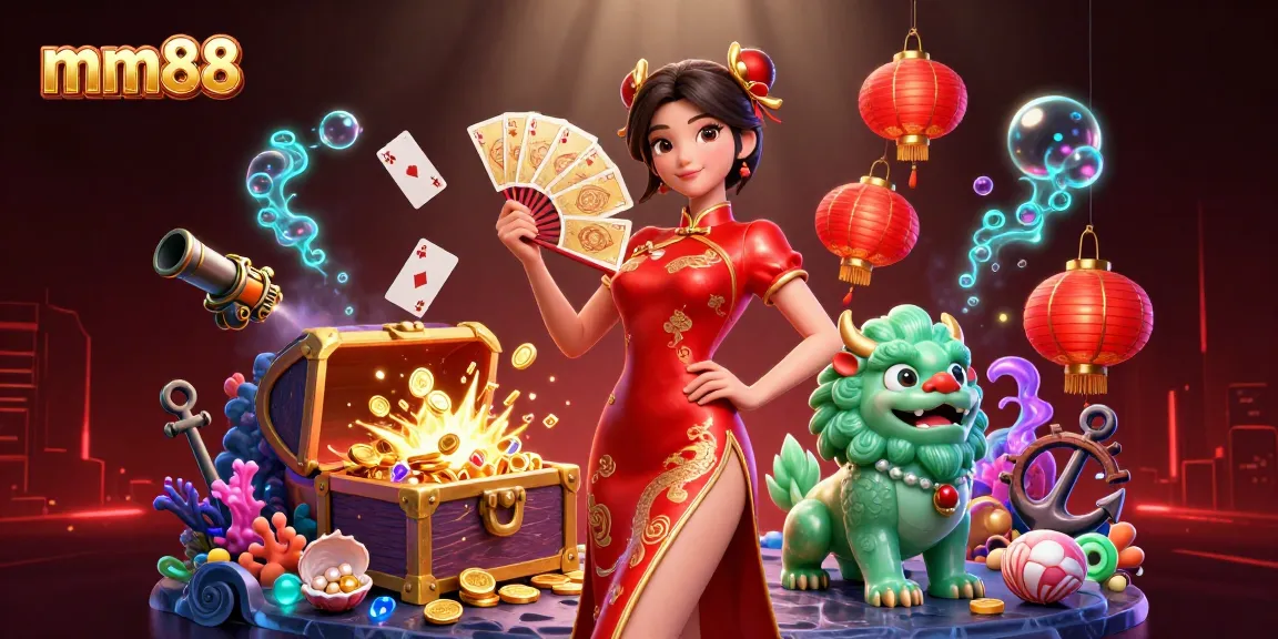 Enter the dynamic world of mm88 featuring a woman in a qipao, showcasing vibrant casino elements.
