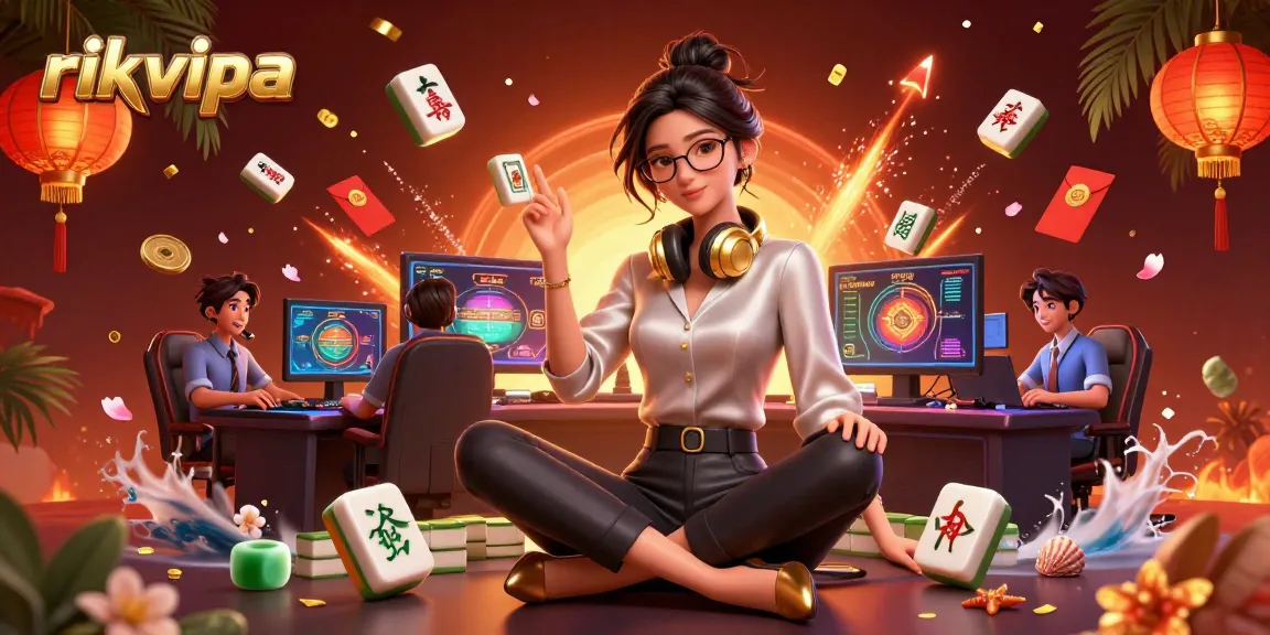 Engage in thrilling gameplay at rikvipa with vibrant casino elements and an elegant gamer.