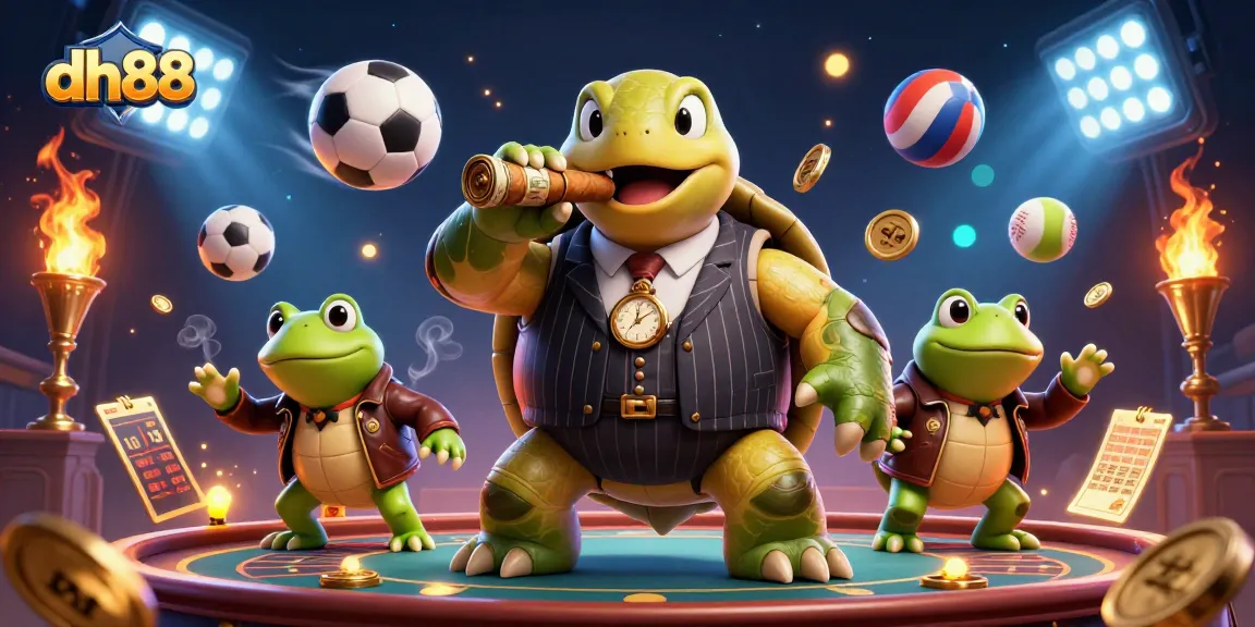 Experience thrilling action at DH88 with a dynamic casino scene featuring cartoon characters and vibrant game elements.