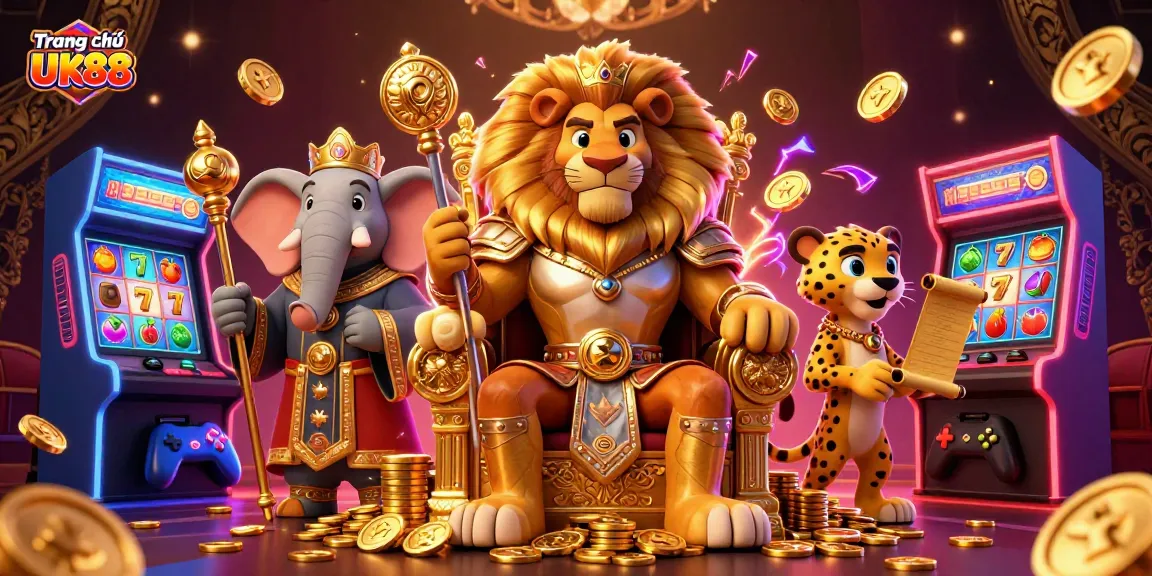 Engage with exciting slot reels at Trang chủ UK88 featuring vibrant casino characters and dynamic gaming elements.