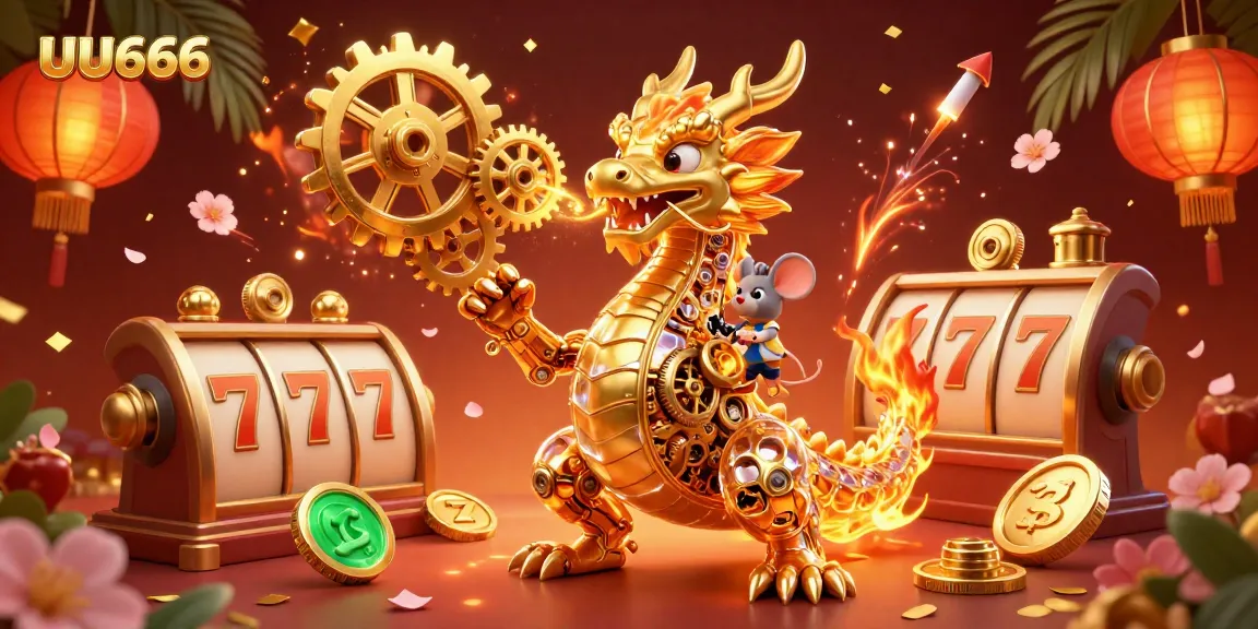 Experience exciting slots and jackpots at UU666 within a vibrant 3D casino scene.