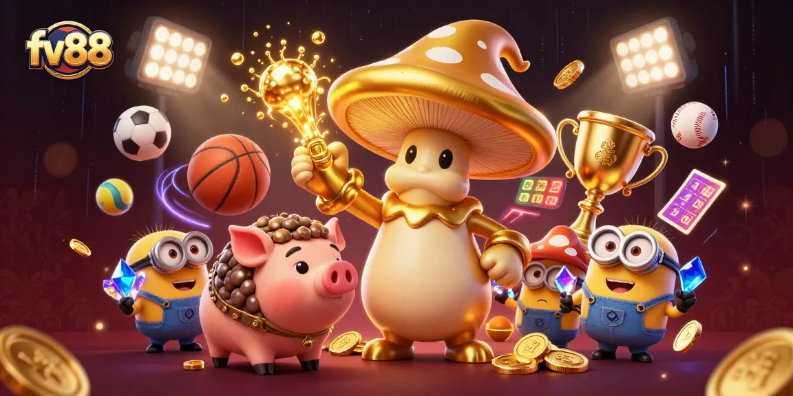 Experience the thrill of sports betting at fv88 with a magical scene of golden treasures and energetic gameplay.