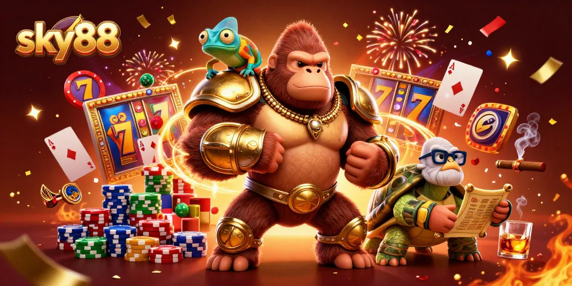 Experience thrilling gaming action with sky88's colorful 3D characters and vibrant casino atmosphere.