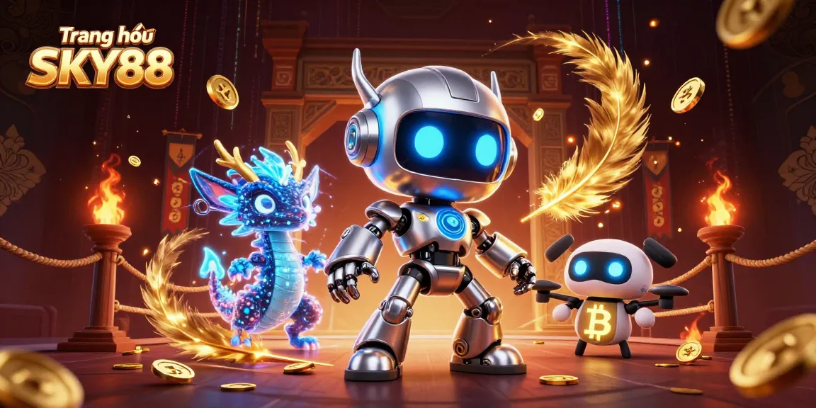 Engage with Trang chủ SKY88 as a futuristic cyberpunk casino-themed illustration featuring vibrant characters.