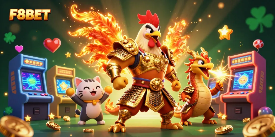 Play casino games with F8BET as a powerful warrior rooster and armored dragon hatchling encourage winning!