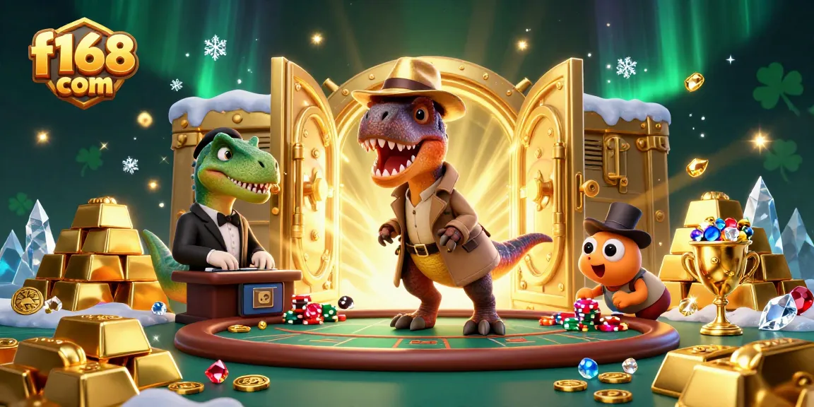 Experience thrilling gameplay at f168 com with cartoon characters in a vibrant casino scene.