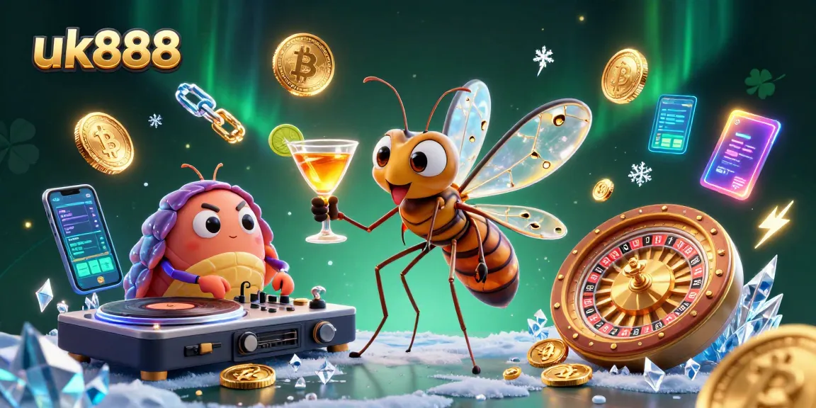 Engage with the stunning casino scene featuring uk888, where a frozen mosquito mascot and trilobite DJ bring vibrant gambling action.