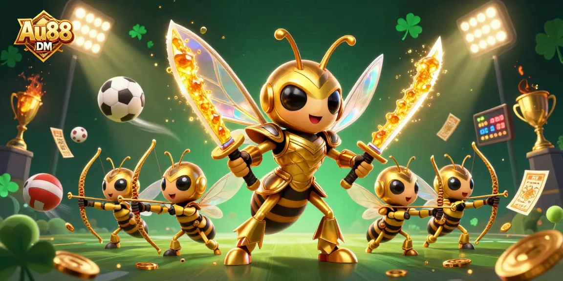 Engage with entertaining gameplay and bonuses at Au88 DM casino, showcasing dynamic characters and sports elements.
