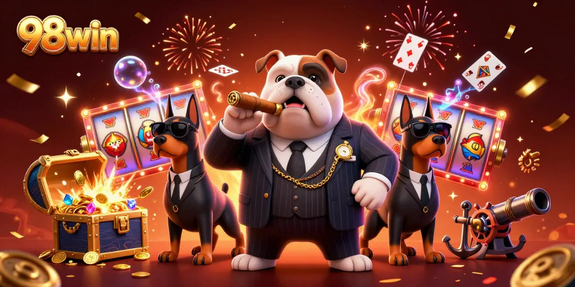 Engage in thrilling gameplay with 98win's vibrant 3D casino scene featuring animated characters and colorful elements.