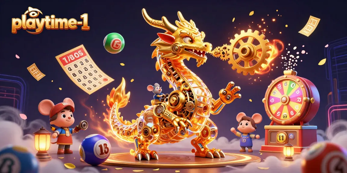 Engage in vibrant gameplay at playtime-1 with a dynamic casino-themed 3D illustration.