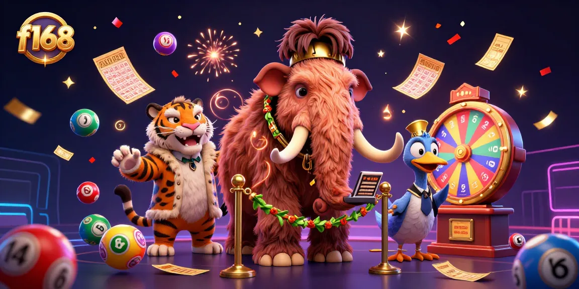 Experience winning action with f168 as a woolly mammoth bouncer greets a saber-tooth tiger in a vibrant casino.