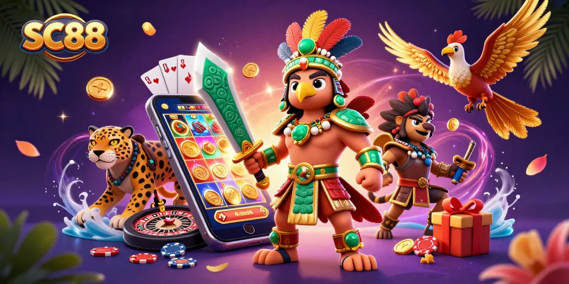 SC88 offers thrilling gameplay with a vibrant slot game illustration highlighting jackpot excitement.